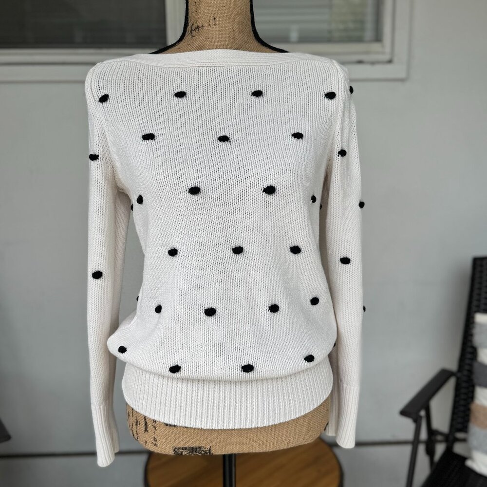 LOFT White Polka Dot Sweater (Size S)
